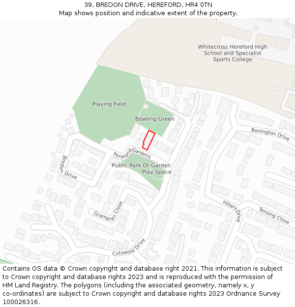 39, BREDON DRIVE, HEREFORD, HR4 0TN: Location map and indicative extent of plot