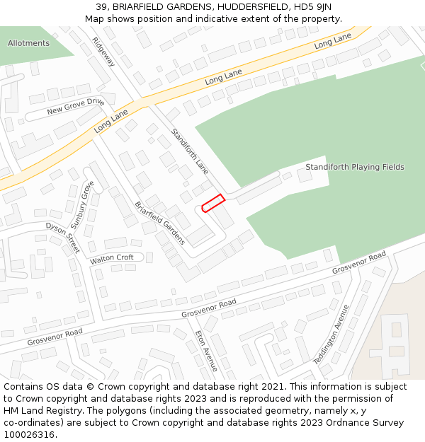39, BRIARFIELD GARDENS, HUDDERSFIELD, HD5 9JN: Location map and indicative extent of plot