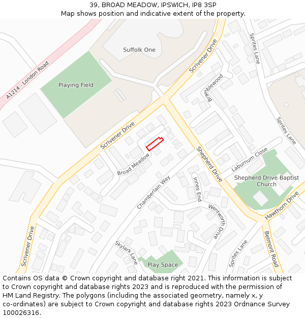 39, BROAD MEADOW, IPSWICH, IP8 3SP: Location map and indicative extent of plot