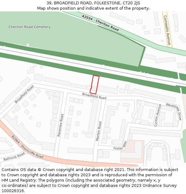 39, BROADFIELD ROAD, FOLKESTONE, CT20 2JS: Location map and indicative extent of plot