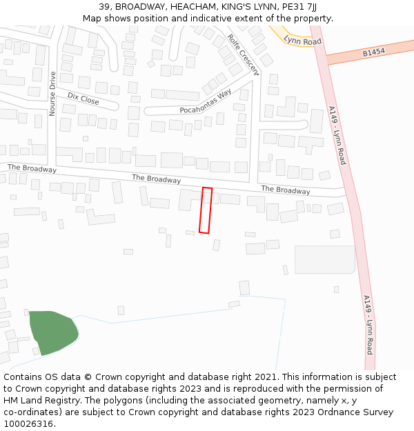 39, BROADWAY, HEACHAM, KING'S LYNN, PE31 7JJ: Location map and indicative extent of plot