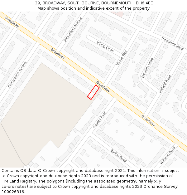 39, BROADWAY, SOUTHBOURNE, BOURNEMOUTH, BH6 4EE: Location map and indicative extent of plot