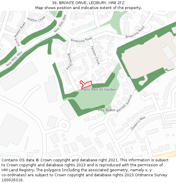 39, BRONTE DRIVE, LEDBURY, HR8 2FZ: Location map and indicative extent of plot