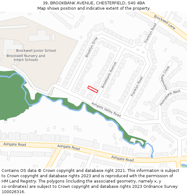 39, BROOKBANK AVENUE, CHESTERFIELD, S40 4BA: Location map and indicative extent of plot