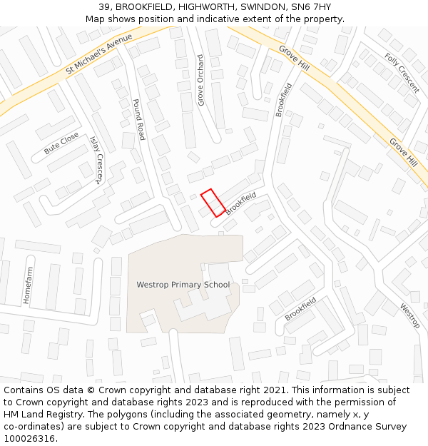 39, BROOKFIELD, HIGHWORTH, SWINDON, SN6 7HY: Location map and indicative extent of plot