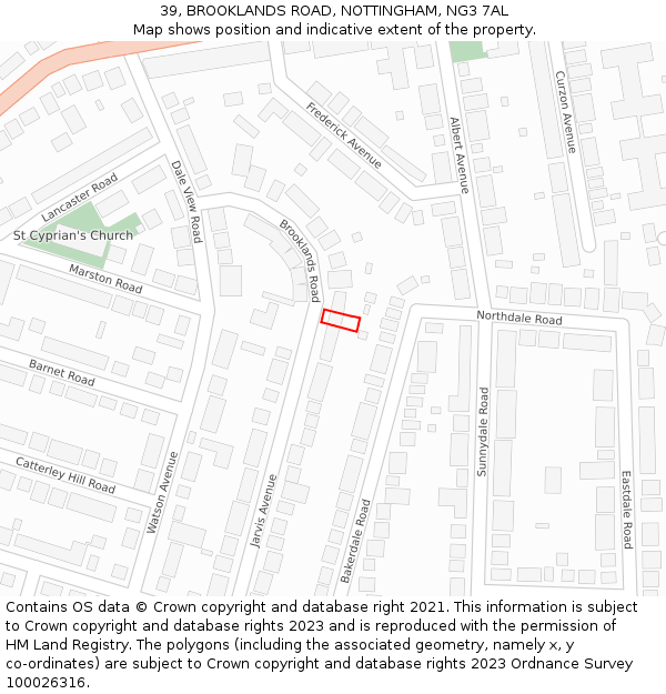 39, BROOKLANDS ROAD, NOTTINGHAM, NG3 7AL: Location map and indicative extent of plot