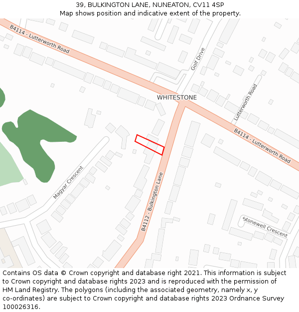 39, BULKINGTON LANE, NUNEATON, CV11 4SP: Location map and indicative extent of plot