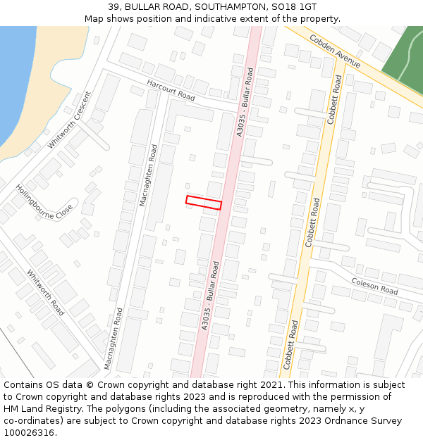 39, BULLAR ROAD, SOUTHAMPTON, SO18 1GT: Location map and indicative extent of plot