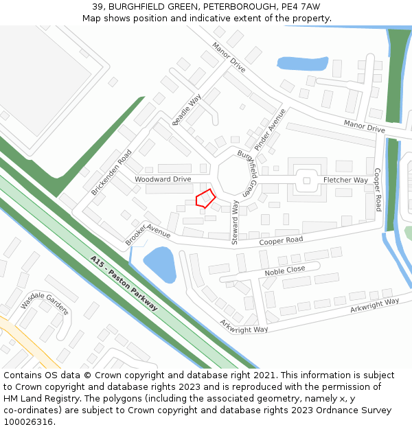 39, BURGHFIELD GREEN, PETERBOROUGH, PE4 7AW: Location map and indicative extent of plot