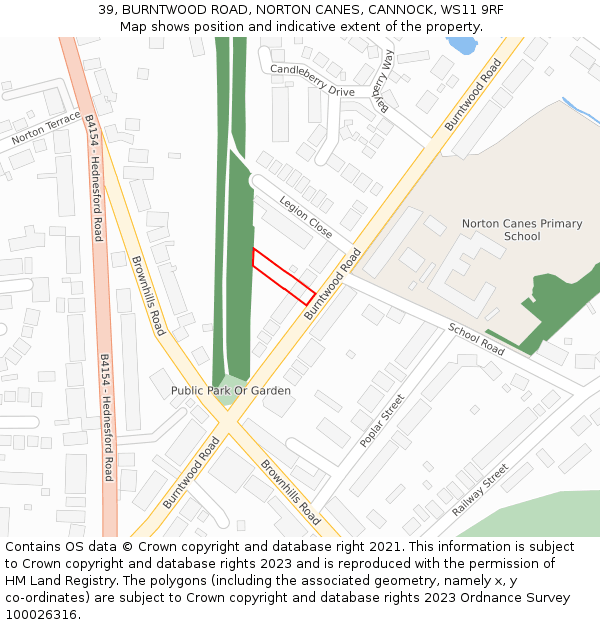 39, BURNTWOOD ROAD, NORTON CANES, CANNOCK, WS11 9RF: Location map and indicative extent of plot