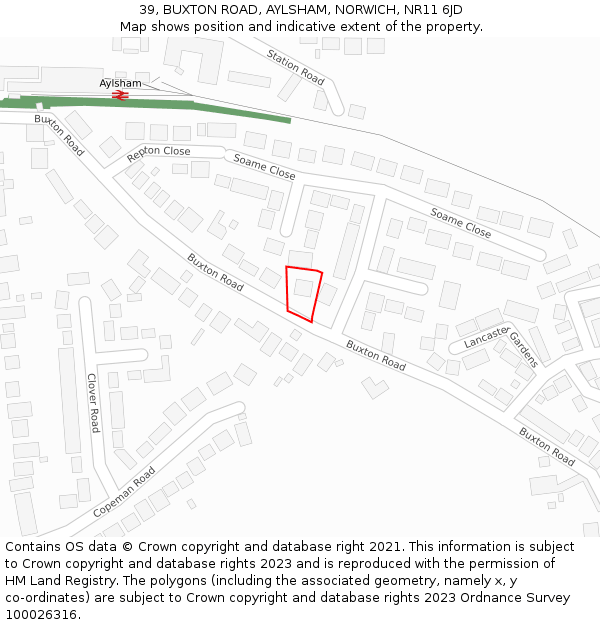 39, BUXTON ROAD, AYLSHAM, NORWICH, NR11 6JD: Location map and indicative extent of plot