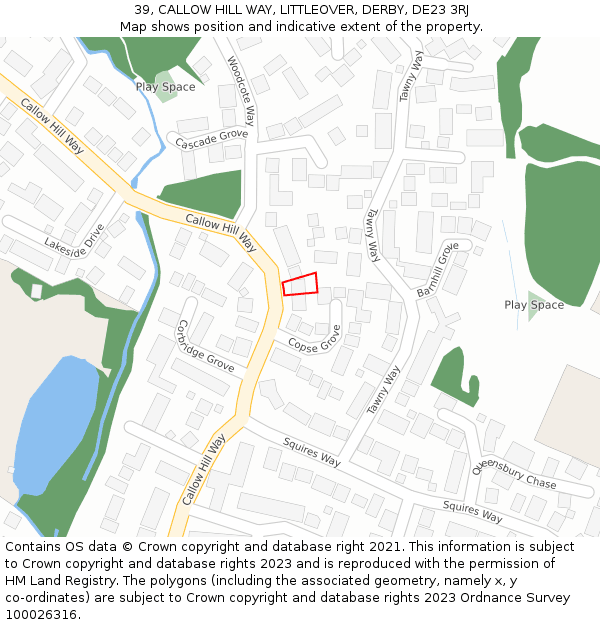 39, CALLOW HILL WAY, LITTLEOVER, DERBY, DE23 3RJ: Location map and indicative extent of plot