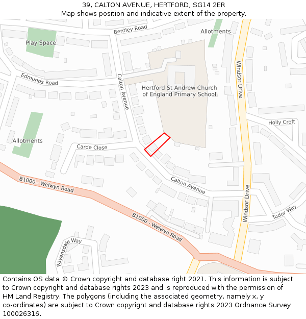 39, CALTON AVENUE, HERTFORD, SG14 2ER: Location map and indicative extent of plot