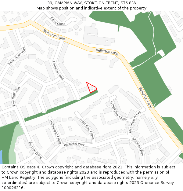 39, CAMPIAN WAY, STOKE-ON-TRENT, ST6 8FA: Location map and indicative extent of plot