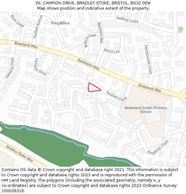 39, CAMPION DRIVE, BRADLEY STOKE, BRISTOL, BS32 0EW: Location map and indicative extent of plot