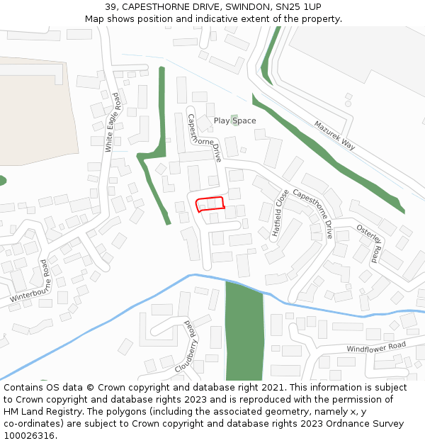 39, CAPESTHORNE DRIVE, SWINDON, SN25 1UP: Location map and indicative extent of plot