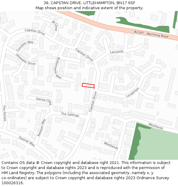 39, CAPSTAN DRIVE, LITTLEHAMPTON, BN17 6SF: Location map and indicative extent of plot