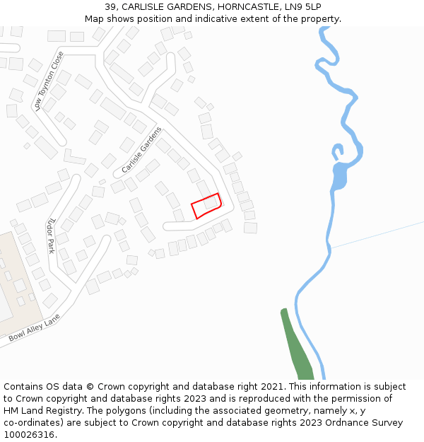 39, CARLISLE GARDENS, HORNCASTLE, LN9 5LP: Location map and indicative extent of plot