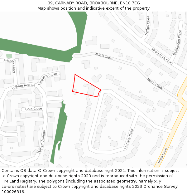 39, CARNABY ROAD, BROXBOURNE, EN10 7EG: Location map and indicative extent of plot