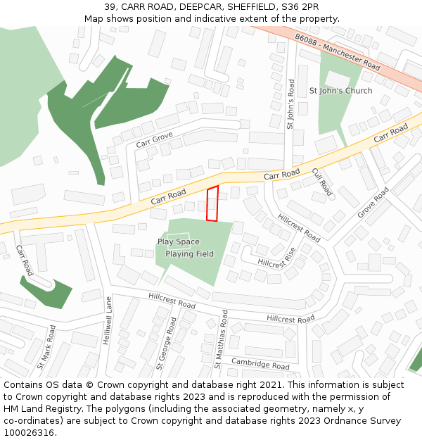 39, CARR ROAD, DEEPCAR, SHEFFIELD, S36 2PR: Location map and indicative extent of plot