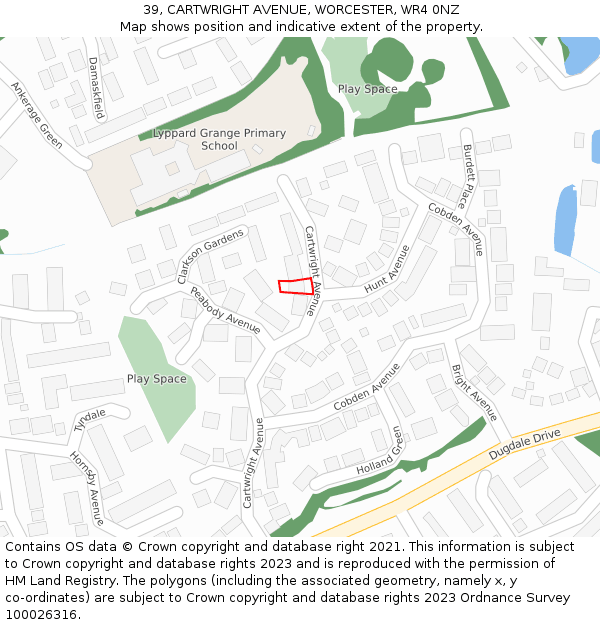 39, CARTWRIGHT AVENUE, WORCESTER, WR4 0NZ: Location map and indicative extent of plot