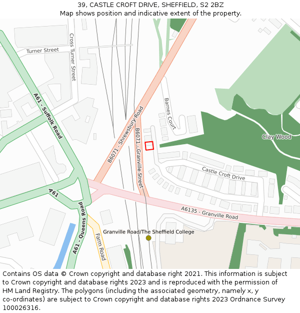 39, CASTLE CROFT DRIVE, SHEFFIELD, S2 2BZ: Location map and indicative extent of plot
