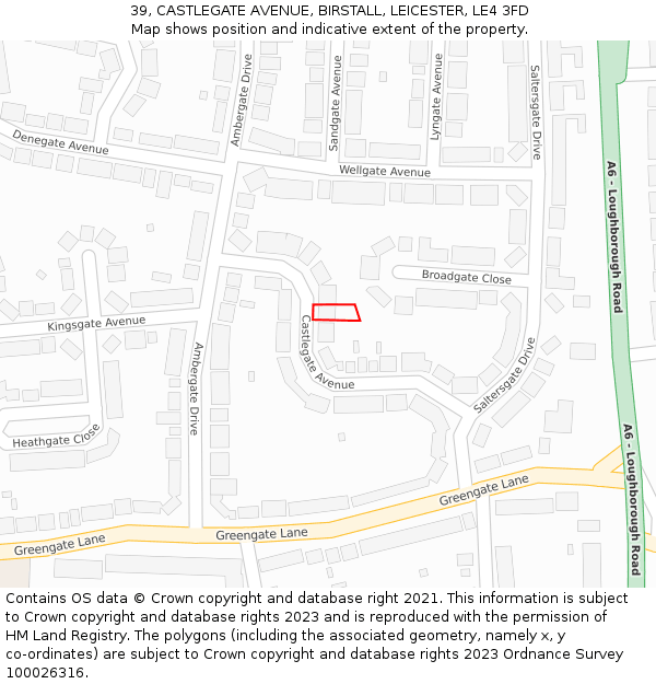 39, CASTLEGATE AVENUE, BIRSTALL, LEICESTER, LE4 3FD: Location map and indicative extent of plot