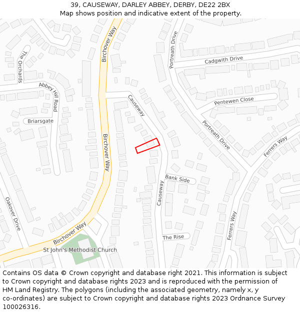 39, CAUSEWAY, DARLEY ABBEY, DERBY, DE22 2BX: Location map and indicative extent of plot