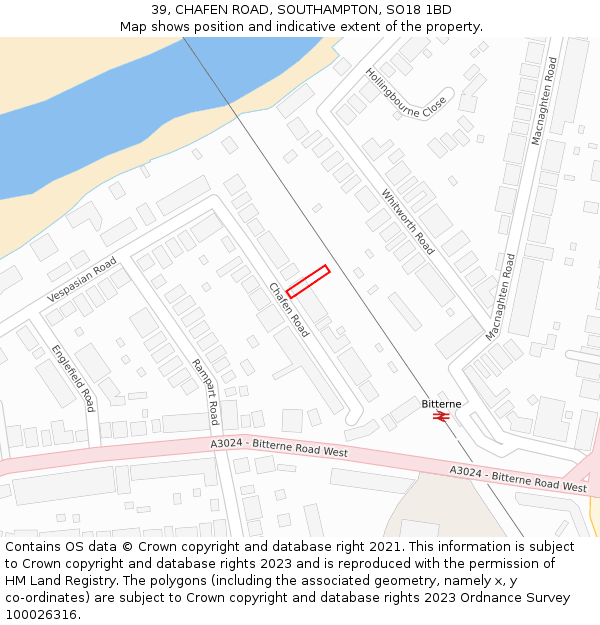 39, CHAFEN ROAD, SOUTHAMPTON, SO18 1BD: Location map and indicative extent of plot