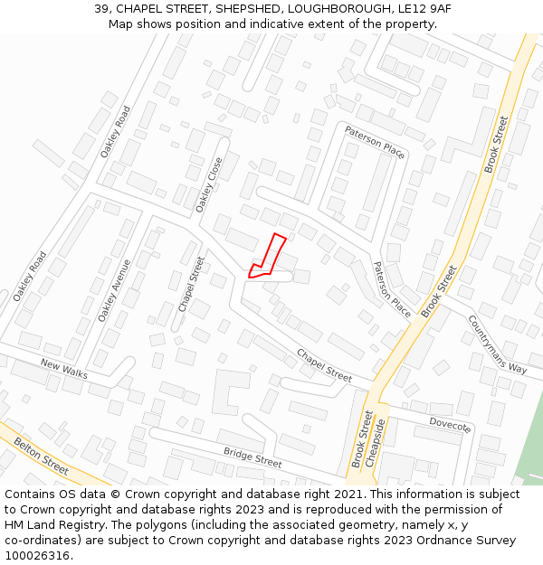 39, CHAPEL STREET, SHEPSHED, LOUGHBOROUGH, LE12 9AF: Location map and indicative extent of plot