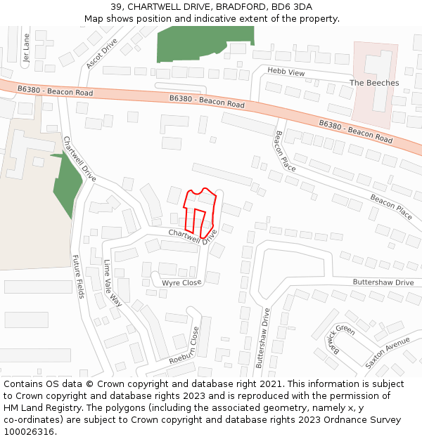 39, CHARTWELL DRIVE, BRADFORD, BD6 3DA: Location map and indicative extent of plot