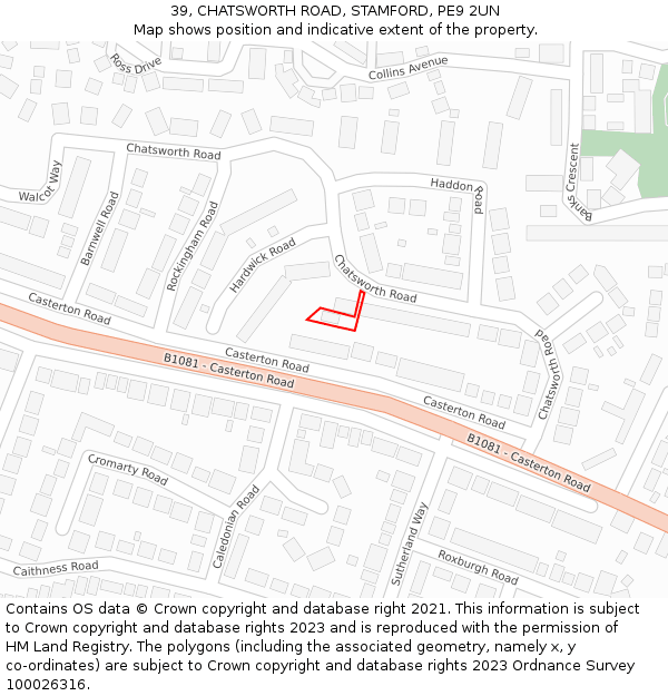 39, CHATSWORTH ROAD, STAMFORD, PE9 2UN: Location map and indicative extent of plot