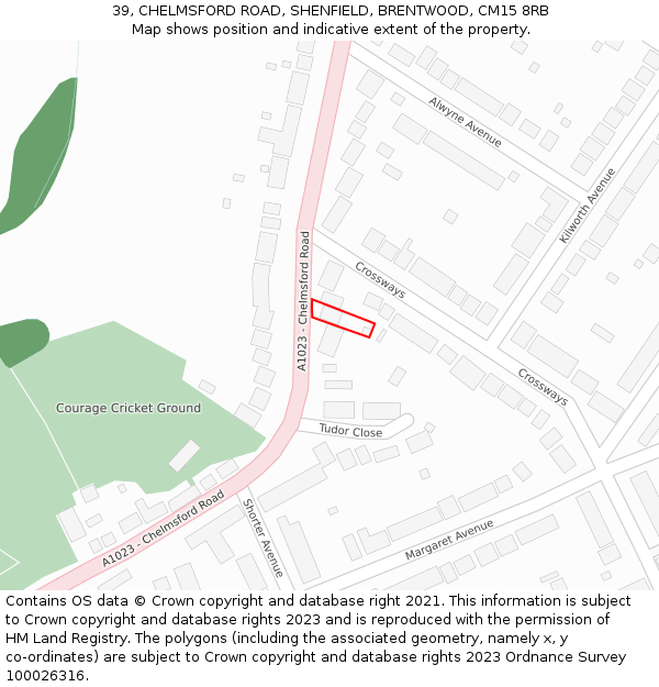 39, CHELMSFORD ROAD, SHENFIELD, BRENTWOOD, CM15 8RB: Location map and indicative extent of plot