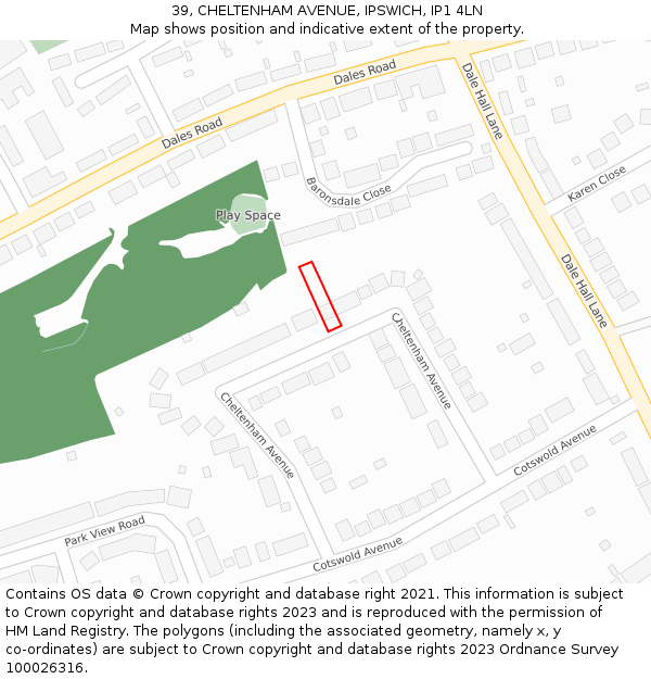 39, CHELTENHAM AVENUE, IPSWICH, IP1 4LN: Location map and indicative extent of plot