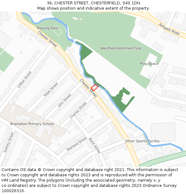 39, CHESTER STREET, CHESTERFIELD, S40 1DN: Location map and indicative extent of plot