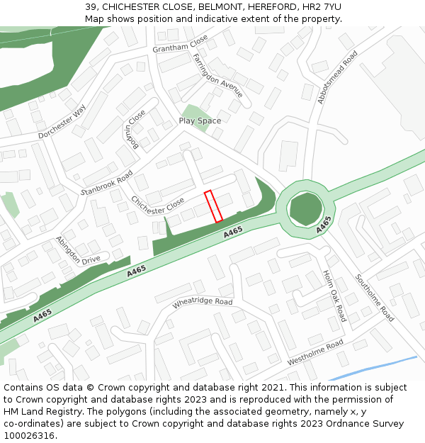 39, CHICHESTER CLOSE, BELMONT, HEREFORD, HR2 7YU: Location map and indicative extent of plot