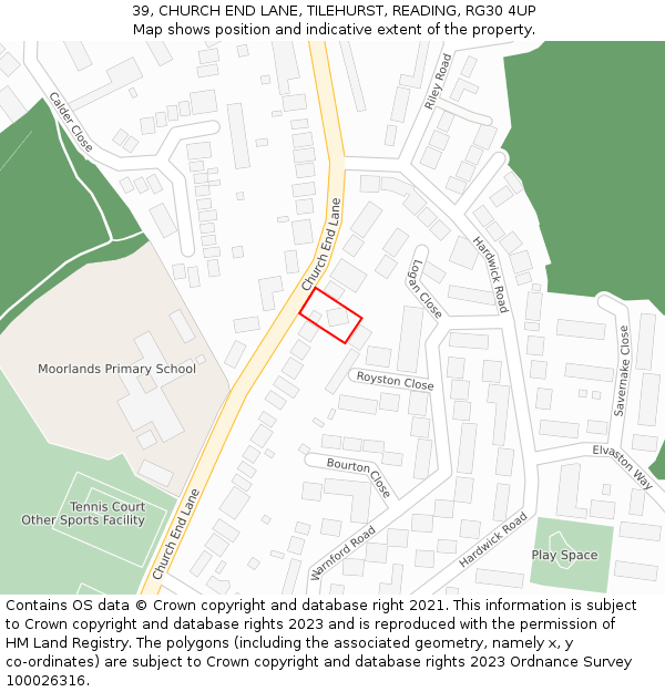 39, CHURCH END LANE, TILEHURST, READING, RG30 4UP: Location map and indicative extent of plot