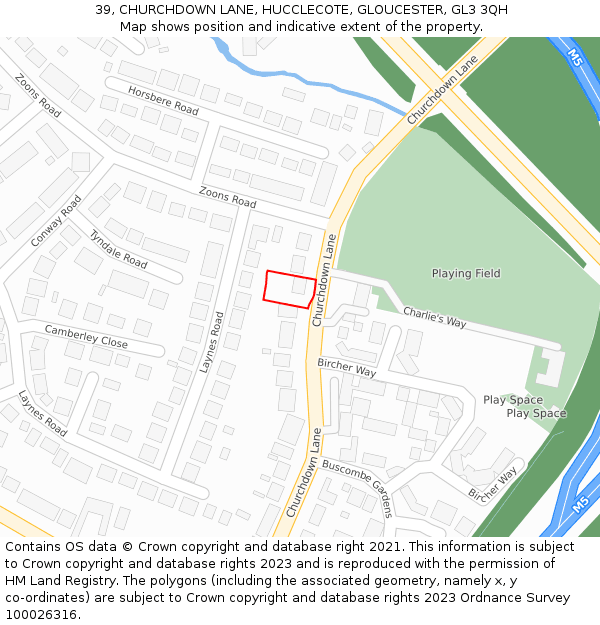 39, CHURCHDOWN LANE, HUCCLECOTE, GLOUCESTER, GL3 3QH: Location map and indicative extent of plot