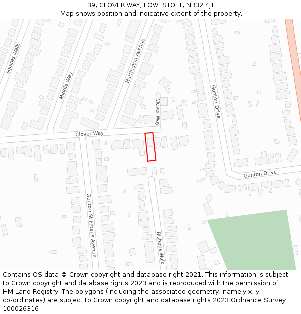 39, CLOVER WAY, LOWESTOFT, NR32 4JT: Location map and indicative extent of plot