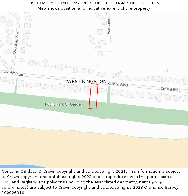 39, COASTAL ROAD, EAST PRESTON, LITTLEHAMPTON, BN16 1SN: Location map and indicative extent of plot