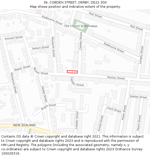 39, COBDEN STREET, DERBY, DE22 3GX: Location map and indicative extent of plot