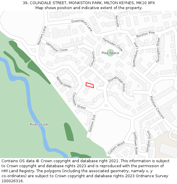 39, COLINDALE STREET, MONKSTON PARK, MILTON KEYNES, MK10 9PX: Location map and indicative extent of plot