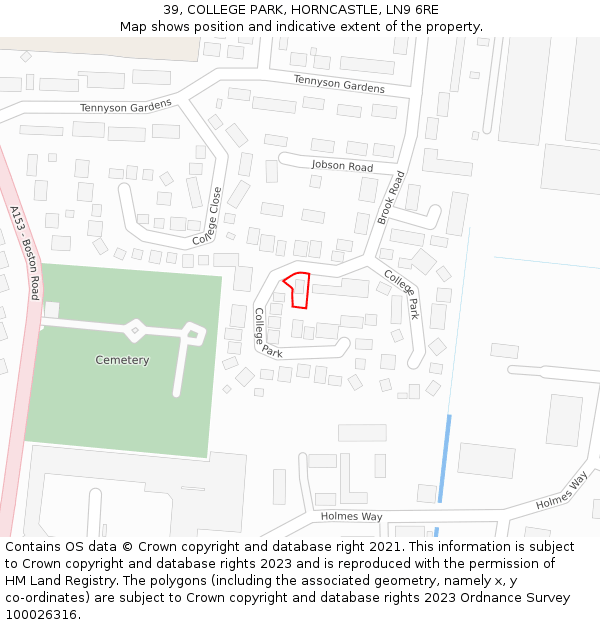 39, COLLEGE PARK, HORNCASTLE, LN9 6RE: Location map and indicative extent of plot