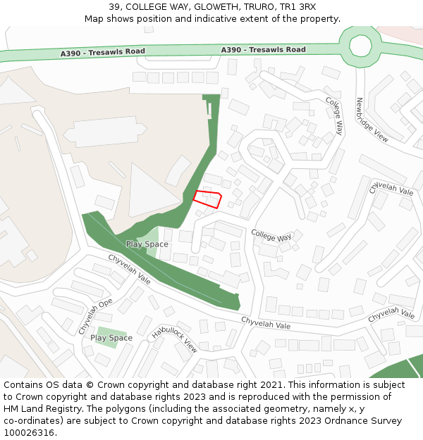 39, COLLEGE WAY, GLOWETH, TRURO, TR1 3RX: Location map and indicative extent of plot