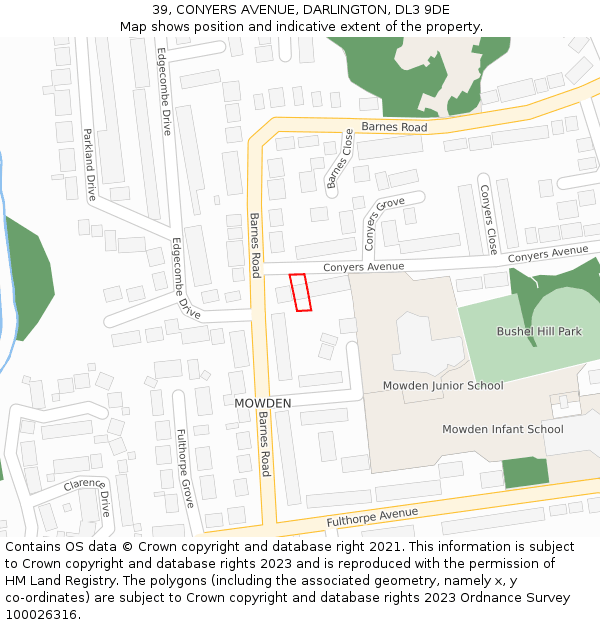 39, CONYERS AVENUE, DARLINGTON, DL3 9DE: Location map and indicative extent of plot