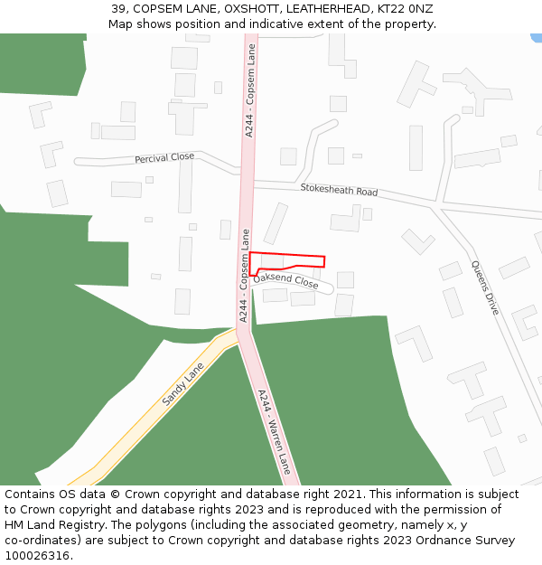 39, COPSEM LANE, OXSHOTT, LEATHERHEAD, KT22 0NZ: Location map and indicative extent of plot
