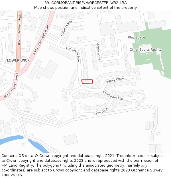 39, CORMORANT RISE, WORCESTER, WR2 4BA: Location map and indicative extent of plot