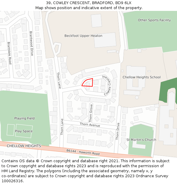 39, COWLEY CRESCENT, BRADFORD, BD9 6LX: Location map and indicative extent of plot