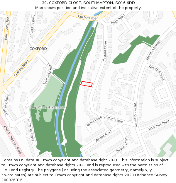 39, COXFORD CLOSE, SOUTHAMPTON, SO16 6DD: Location map and indicative extent of plot