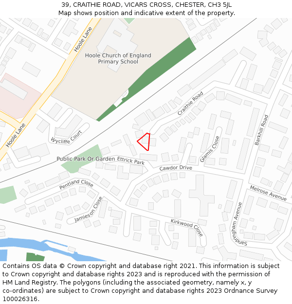 39, CRAITHIE ROAD, VICARS CROSS, CHESTER, CH3 5JL: Location map and indicative extent of plot